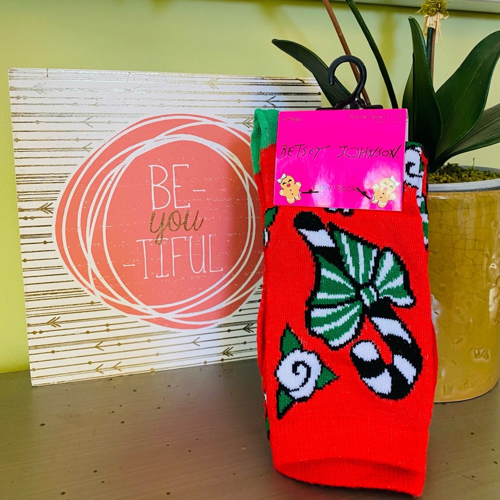 Betsey Johnson Red and Green Butterfly Socks
